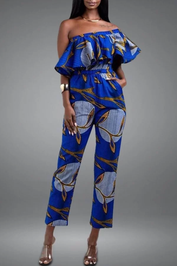 Ankara Print Ruffle Jumpsuit | Off Shoulder Jumpsuit | Jean