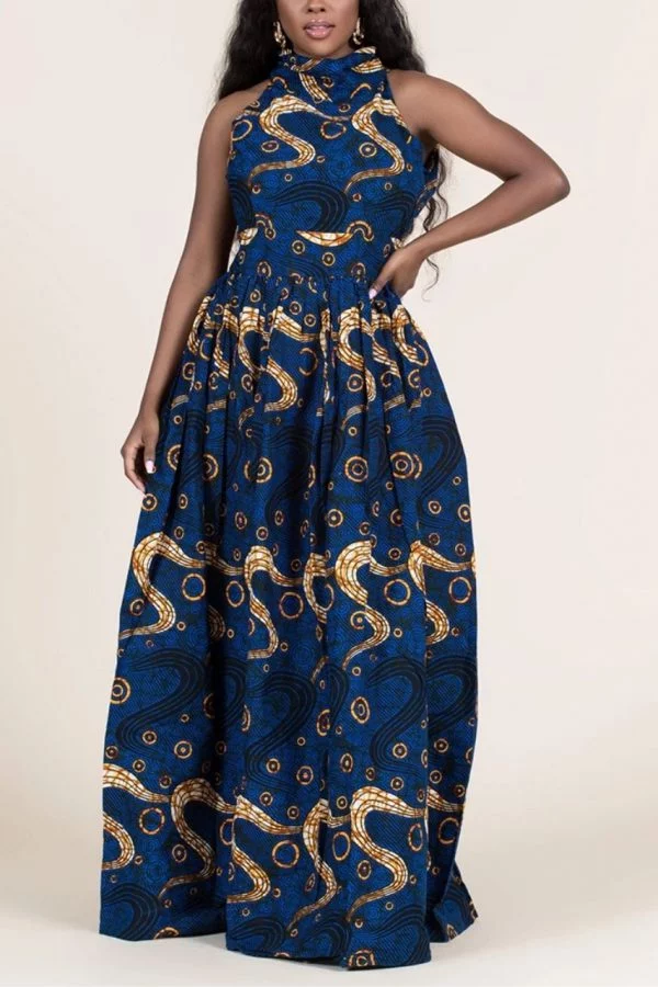 Ankara Print Dress | Round Tie Neck Maxi Dress | OYIN